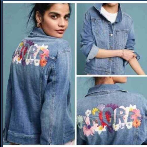Anthropologie Pilcro  and the Letterpress Embroidered Denim Jacket sz XS Floral - Picture 1 of 7